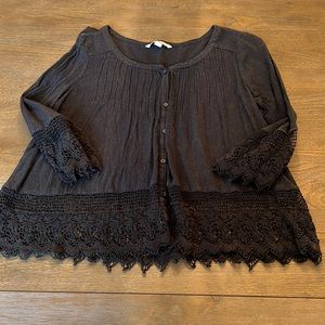 American eagle crochet detail black shirt with buttons